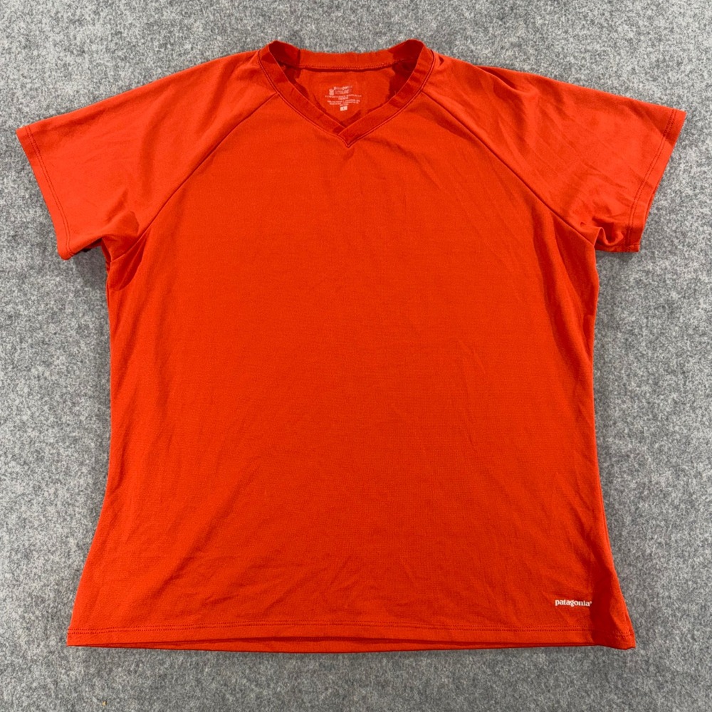 Patagonia Capilene Performance Baselayer Shirt Orange V-Neck Womens Large
